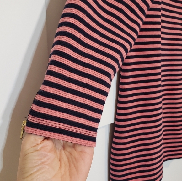 Talbots Striped Top Navy Blue & Coral 3/4 Sleeves With Gold Zipper Size … - Picture 5 of 11
